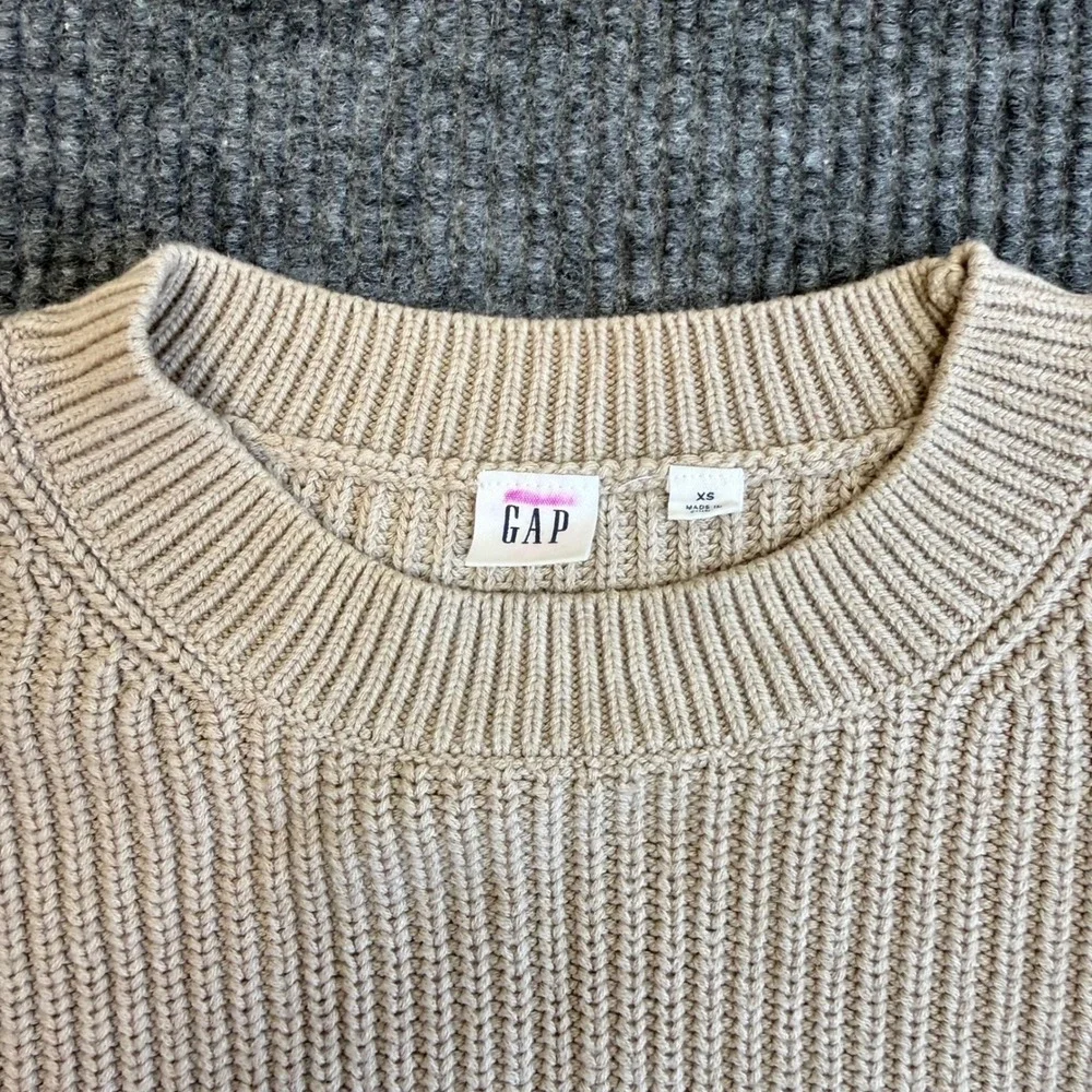 GAP‎ Women's XS Oatmeal Heather Cable Knit Sweater Boatneck Barrel Sleeve